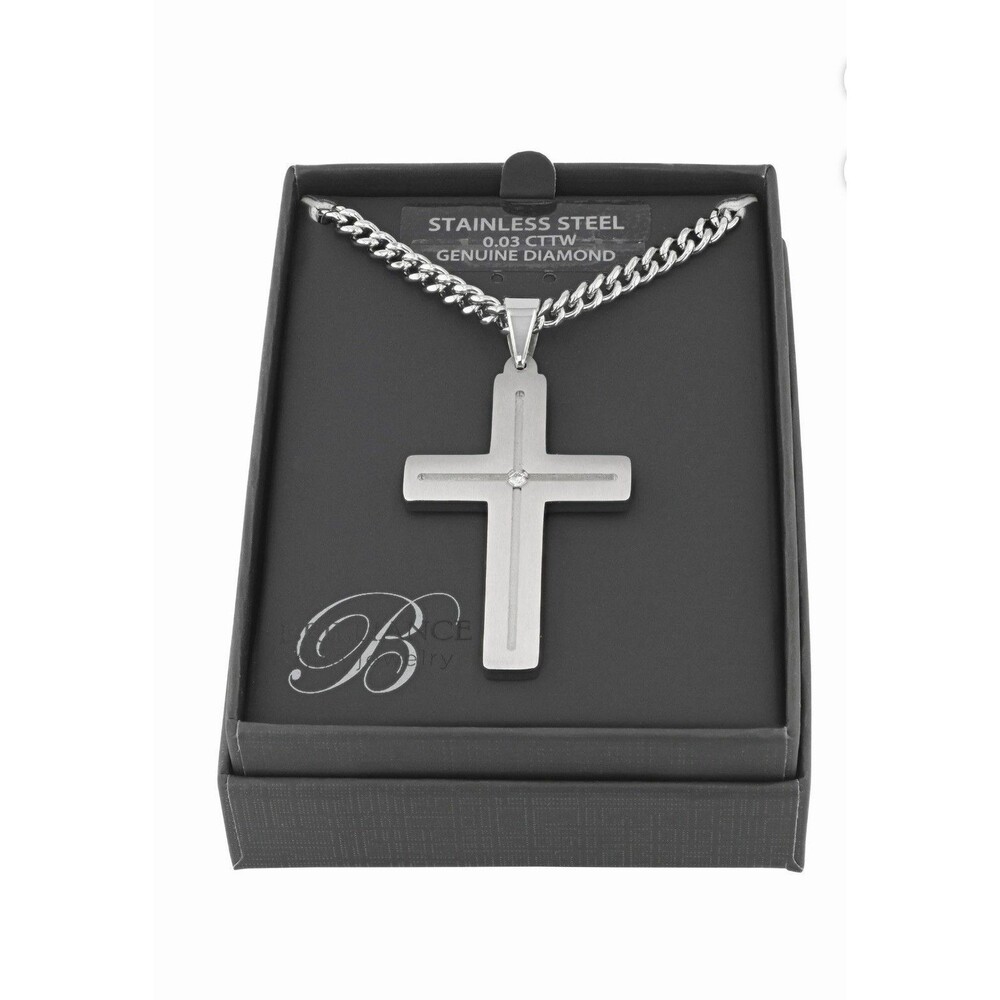 Brilliance Fine Jewelry Diamond Accent Stainless Steel Cross Pendant Necklace